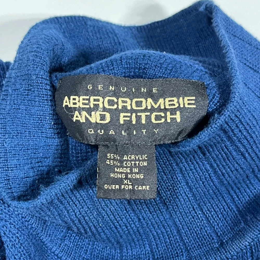 VTG 90s Abercrombie & Fitch Blue Preppy Ribbed Mock Neck Stripe Sweater Mens XL